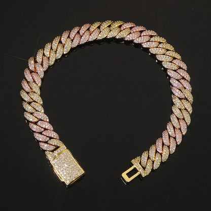 10mm Iced Out Cuban Bracelet Double Row Zircon Rapper - CaratixJewelry