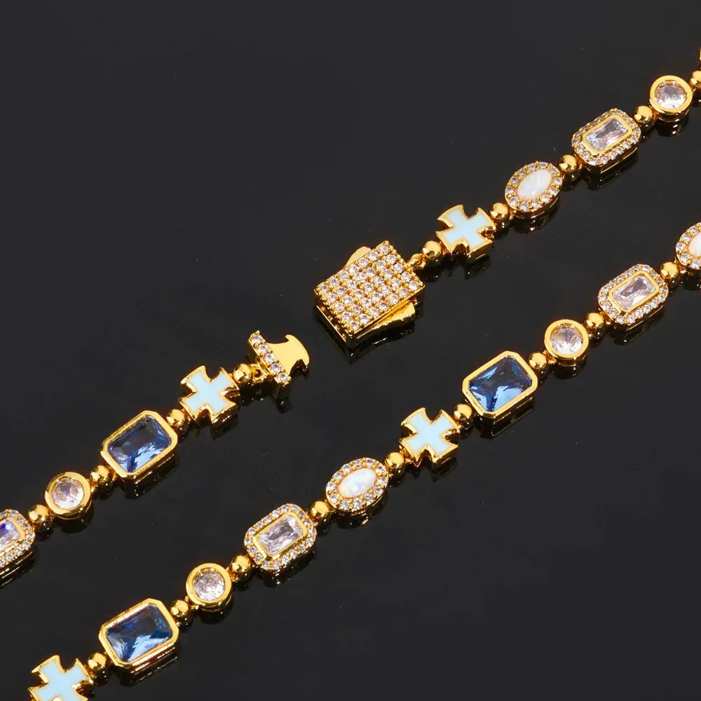 6mm Enamel Cross Necklace Blue Stone Rapper Iced Out Chain Style | Caratix Jewelry - CaratixJewelry