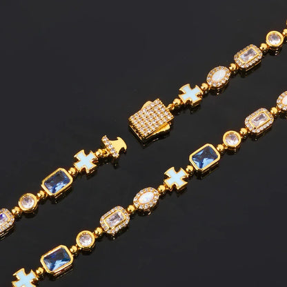6mm Enamel Cross Necklace Blue Stone Rapper Iced Out Chain Style | Caratix Jewelry - CaratixJewelry