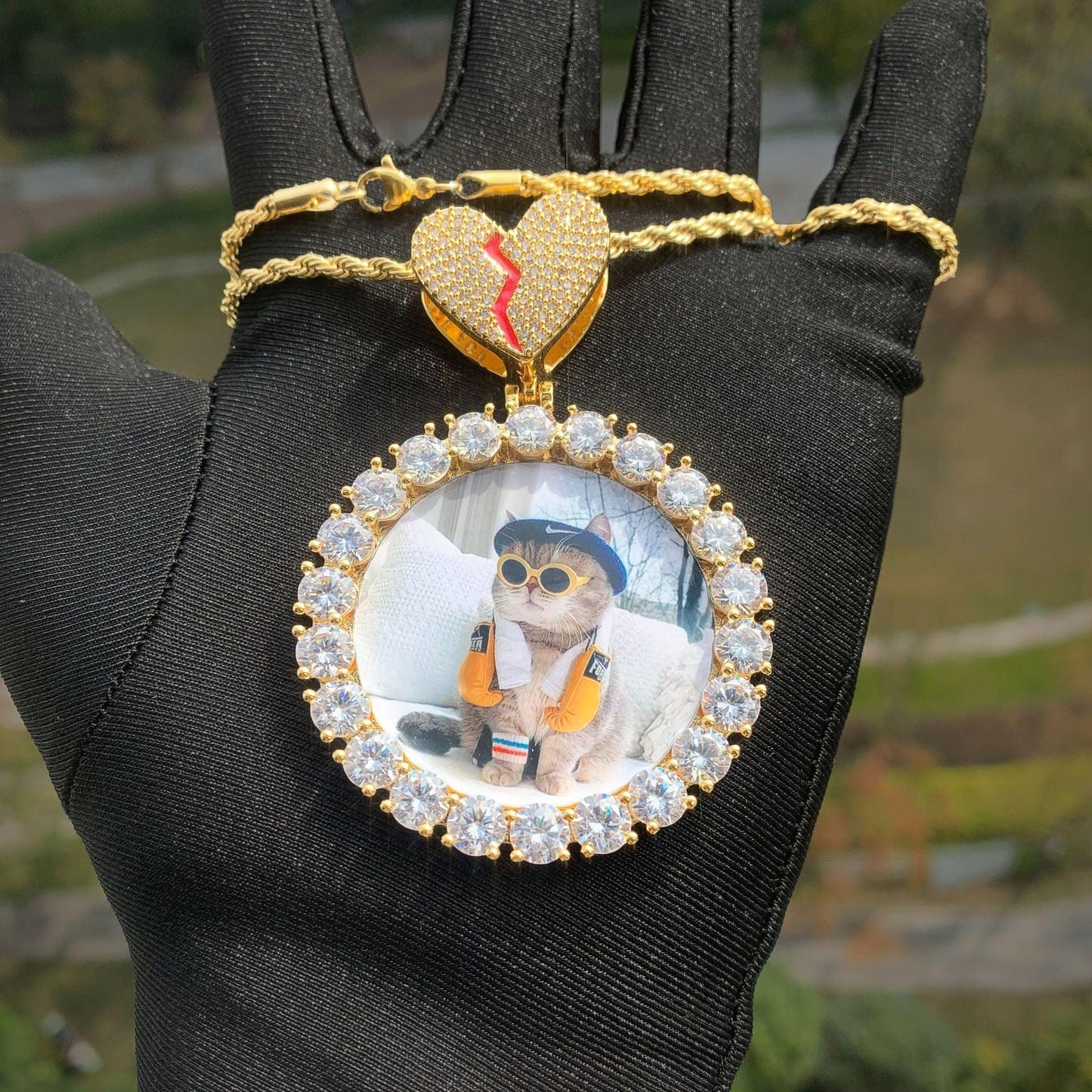 Custom Photo Pendant Necklace | Solid CZ Iced Out Hip Hop DIY Picture Jewelry - CaratixJewelry