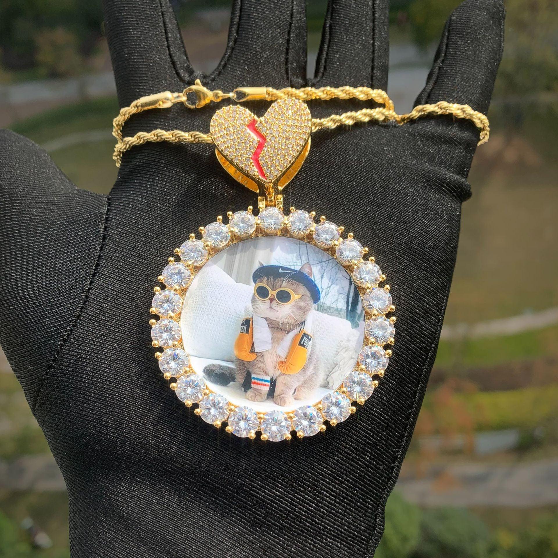 Custom Photo Pendant Necklace | Solid CZ Iced Out Hip Hop DIY Picture Jewelry - CaratixJewelry