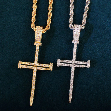 Nail Cross Pendant Necklace | CZ Iced Out Hip Hop Men’s Streetwear Jewelry - CaratixJewelry