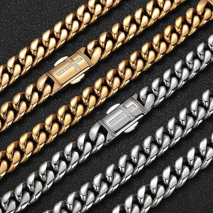 Miami Cuban Link Necklace Stainless Steel Micro-Paved Zircon with Spring Clasp | Caratix Jewelry - CaratixJewelry
