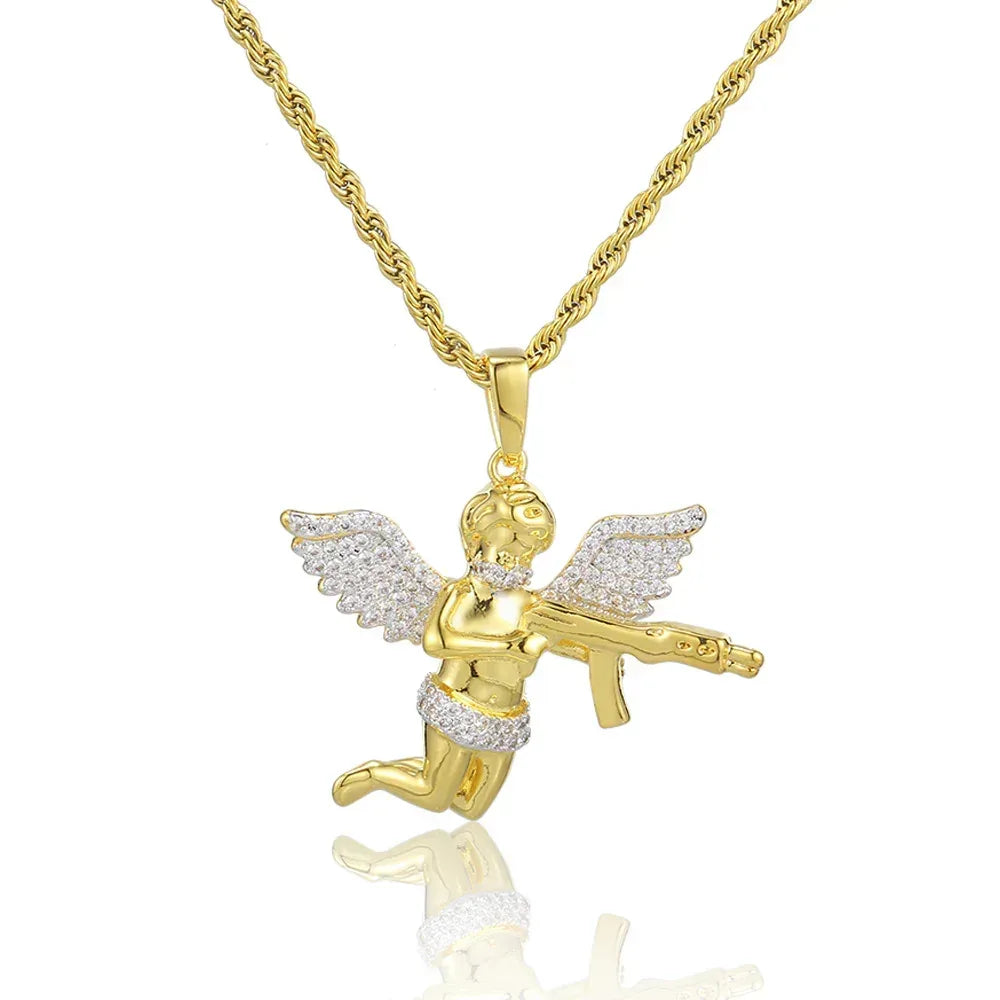 RevengeAngel Gun Pendant Hip Hop Necklace with Micro-Pave Zircon for Men | Caratix Jewelry - CaratixJewelry