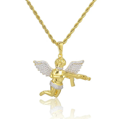RevengeAngel Gun Pendant Hip Hop Necklace with Micro-Pave Zircon for Men | Caratix Jewelry - CaratixJewelry
