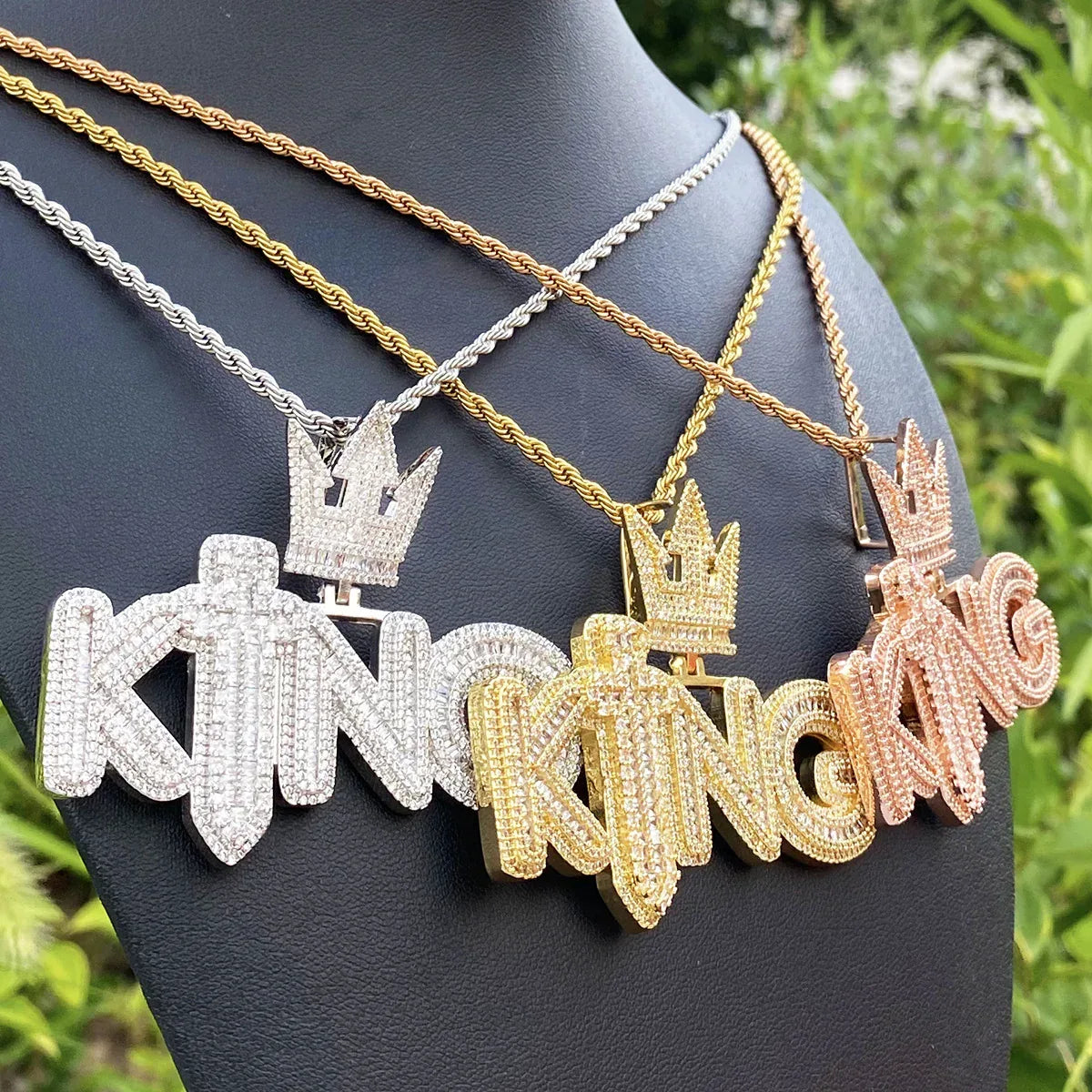 Iced Out Crowned KING Pendant | Men's Royal Statement Necklace - CaratixJewelry