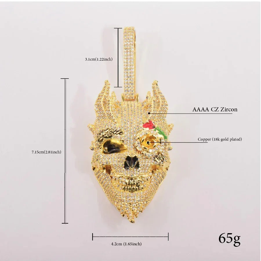Iced Out Skull Pendant Necklace | CZ Hip Hop Vintage Streetwear Men’s Jewelry - CaratixJewelry