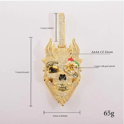 Iced Out Skull Pendant Necklace | CZ Hip Hop Vintage Streetwear Men’s Jewelry - CaratixJewelry