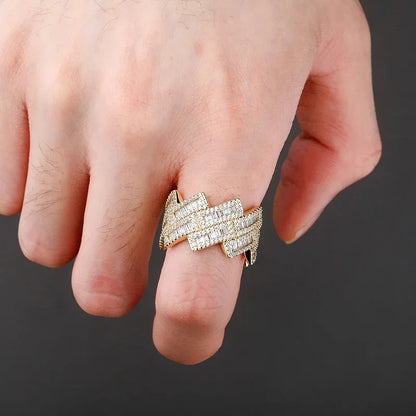 24mm Giant Iced Out Rhombus Ring | Solid Back Heavyweight Bling | Caratix