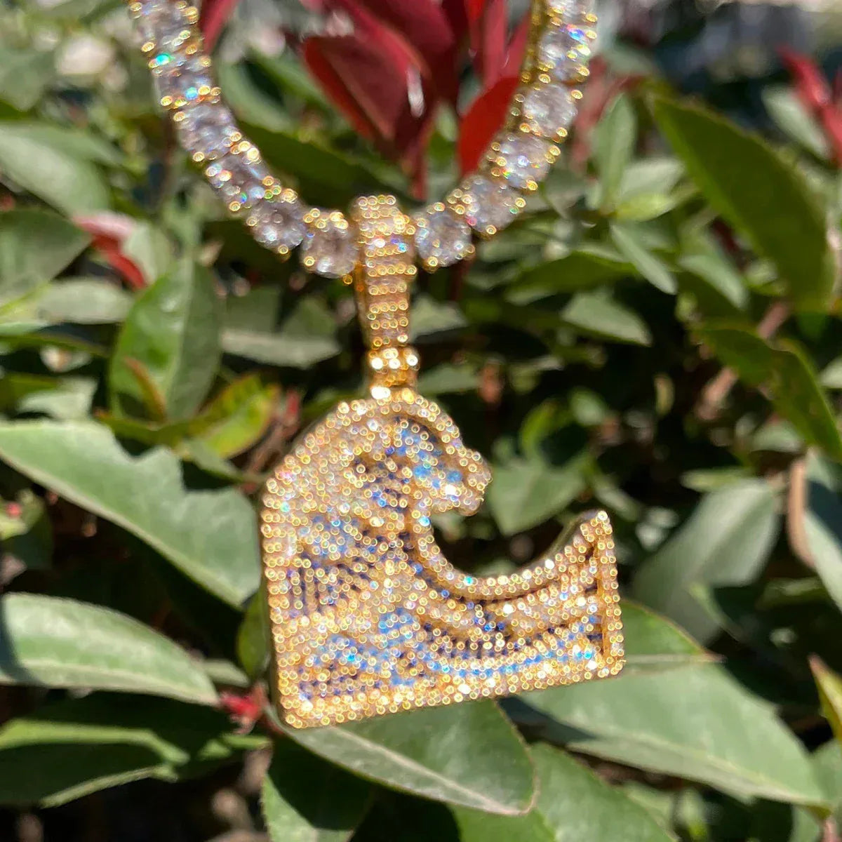 Iced Out Great Wave of Kanagawa Pendant | Men's Hokusai Art Necklace | Blue & White CZ Japanese Jewelry | Ukiyo-e Streetwear Bling | Caratix - CaratixJewelry