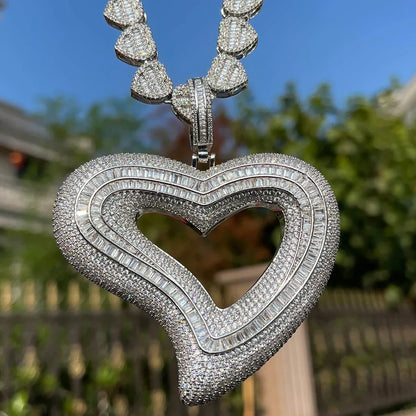 Iced Out Irregular Open Heart Pendant | Men's Real Gold Plated Necklace | Abstract "Broken" Love Jewelry | Emo Rap Streetwear Bling | Caratix - CaratixJewelry