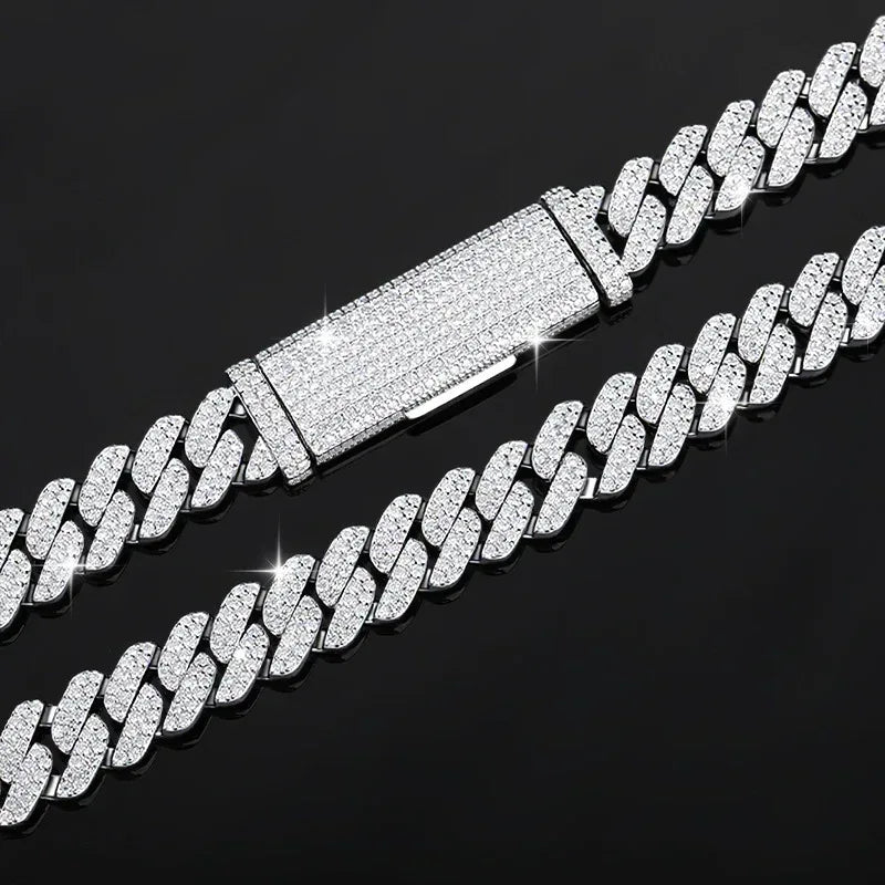 8mm / 10mm Double-Row Moissanite Cuban Link Bracelet/Necklace – S925 Sterling Silver -Cut Iced-Out Hip Hop Streetwear Jewelry - CaratixJewelry