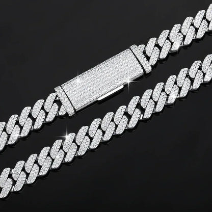 8mm / 10mm Double-Row Moissanite Cuban Link Bracelet/Necklace – S925 Sterling Silver -Cut Iced-Out Hip Hop Streetwear Jewelry - CaratixJewelry