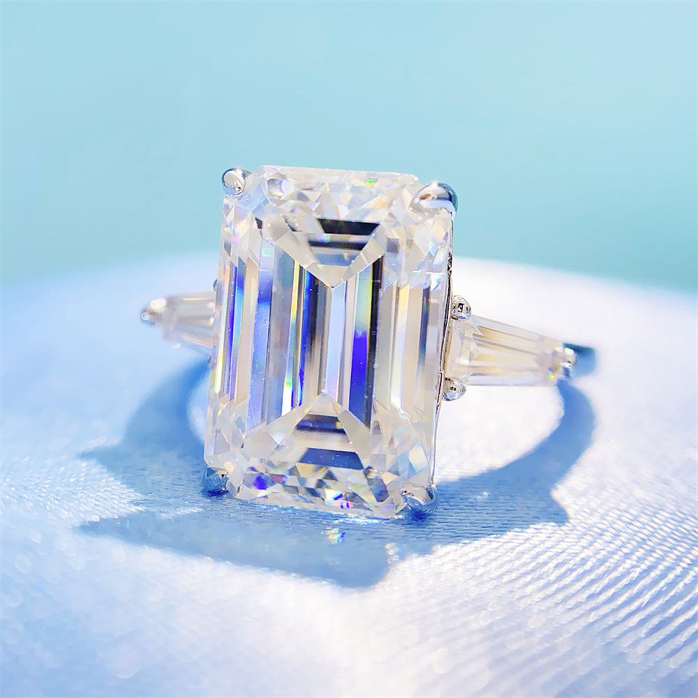 Massive 8 Carat Emerald Cut Moissanite Ring S925 Silver | 10x14mm D VVS1 | Caratix