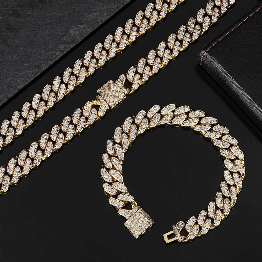 12mm Iced Out Cuban Chain Necklace Single Row Zircon - CaratixJewelry