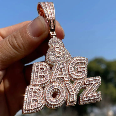 Men's Hip Hop Word Necklace | Premium Copper CZ Money Gang Jewelry Caratix - CaratixJewelry