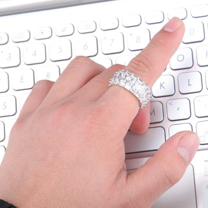 Rectangular Pave Zirconia Ring | Luxury Geometric Band | Caratix