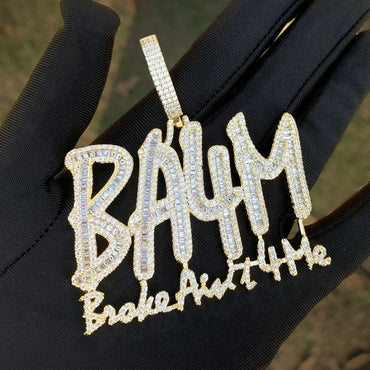 BA4M Letter Pendant Necklace | 18K Gold CZ Iced Out Hip Hop Luxury Jewelry - CaratixJewelry