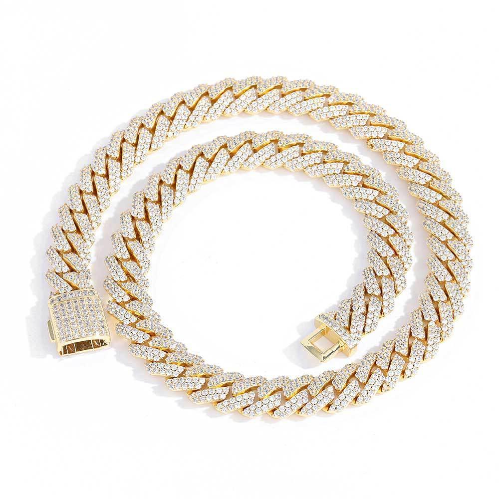 12mm Double-Row Moissanite -Cut Cuban Link Chain for Men – S925 Sterling Silver Custom Luxury Hip Hop Necklace - CaratixJewelry