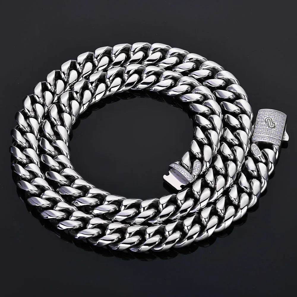 Custom Stainless Steel Round-Polished Cuban Necklace | Clasp Hip Hop Bling | Caratix - CaratixJewelry