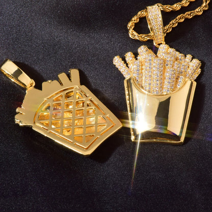 Iced Out French Fries Pendant Necklace | CZ Hip Hop Unisex Trendy Jewelry - CaratixJewelry