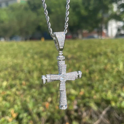 Iced Out Spinning Windmill Cross Pendant | Men's Real Copper CZ Necklace - CaratixJewelry