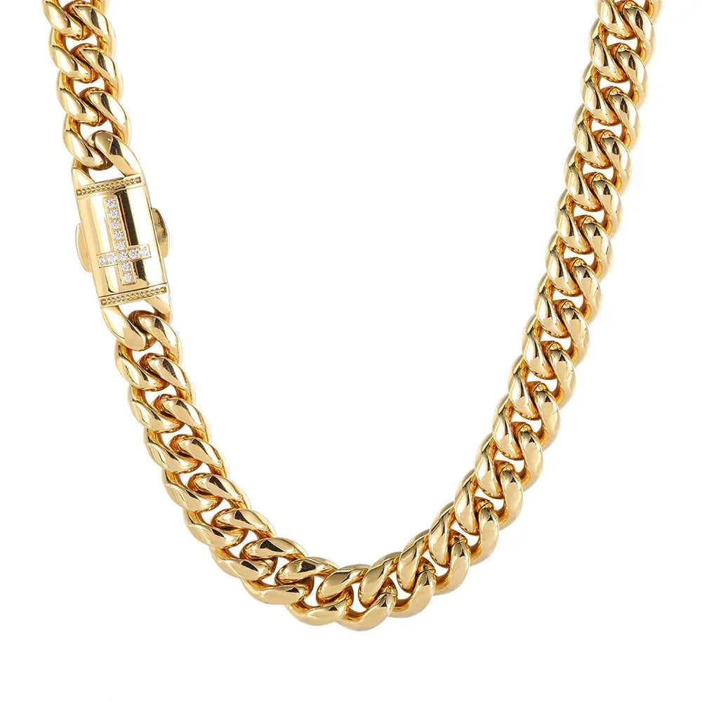 Iced Out Cuban Chain Necklace Stainless Steel Titanium Hip Hop Jewelry for Men | Caratix Jewelry - CaratixJewelry