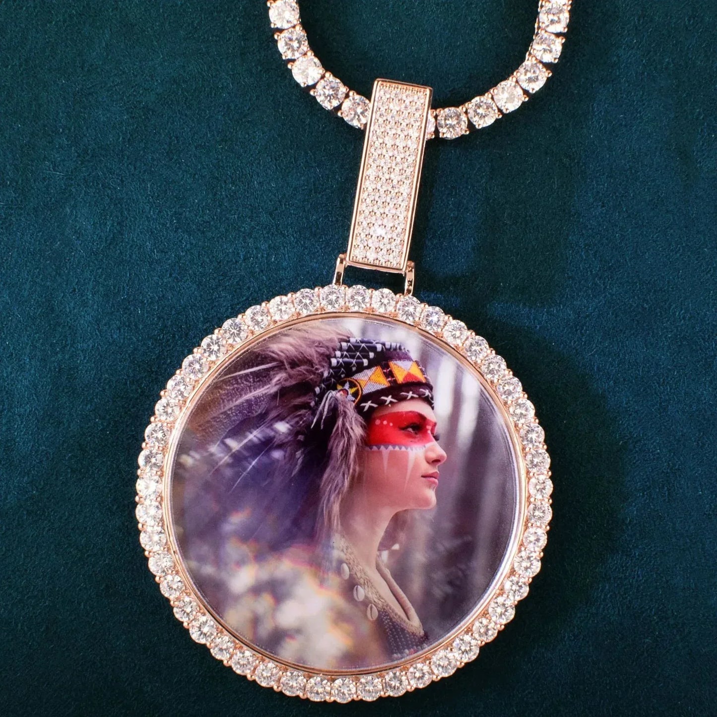 Large Round Epoxy Photo Pendant | Solid CZ Iced Out DIY Custom Hip Hop Necklace - CaratixJewelry
