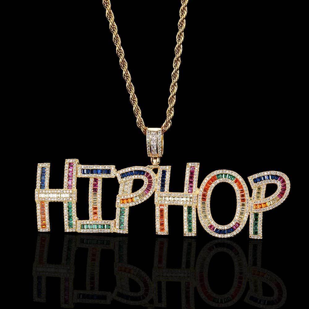 Colorful Square Zircon Letter Pendant Necklace for Men | Customizable Hip Hop Jewelry | Caratix Jewelry - CaratixJewelry