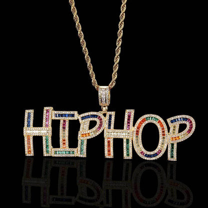 Colorful Square Zircon Letter Pendant Necklace for Men | Customizable Hip Hop Jewelry | Caratix Jewelry - CaratixJewelry