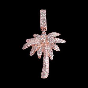 Miami Palm Tree Pendant Necklace for Men | Hip Hop Iced Out Pave CZ Jewelry | Tropical Copper Zircon Ice Pendant | Caratix - CaratixJewelry
