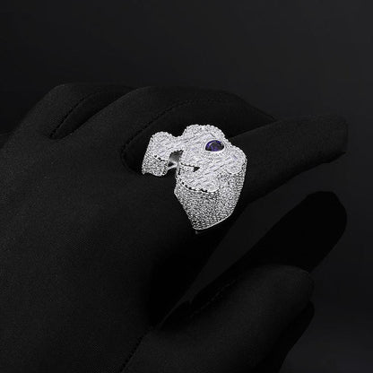 Blue Teardrop Gem Letter Ring Zircon for Men | Caratix Jewelry - CaratixJewelry