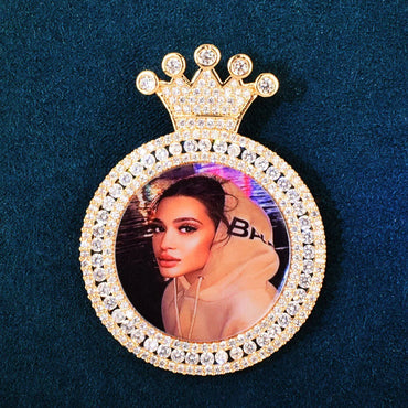 Crown Photo Frame Pendant | Iced Out CZ Custom Picture Hip Hop DIY Necklace - CaratixJewelry