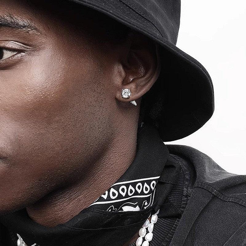 Iced Out Micro-Pave Spike Studs - Mens Hip Hop Cone Earrings