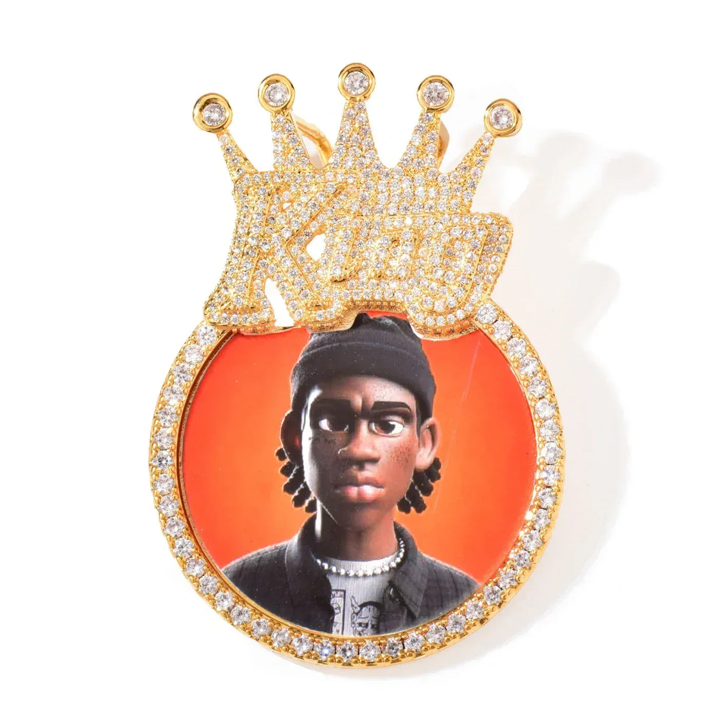 Crown Round Photo Pendant | Iced Out CZ DIY Custom Picture Hip Hop Necklace - CaratixJewelry
