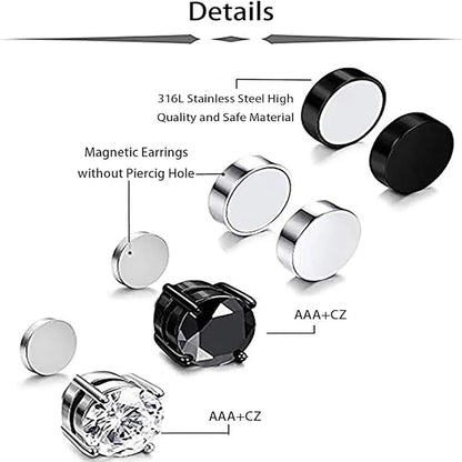 6mm & 8mm Magnetic Zircon Studs - 4-Prong Stainless Steel
