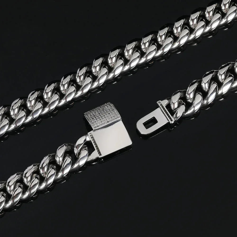 12mm Gold Plated Stainless Steel Cuban Chain Necklace with Polished Titanium Steel for Men | Caratix Jewelry - CaratixJewelry