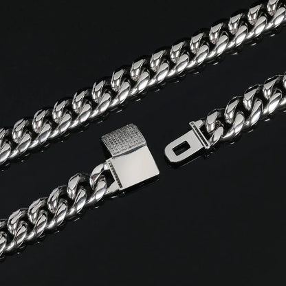 12mm Gold Plated Stainless Steel Cuban Chain Necklace with Polished Titanium Steel for Men | Caratix Jewelry - CaratixJewelry