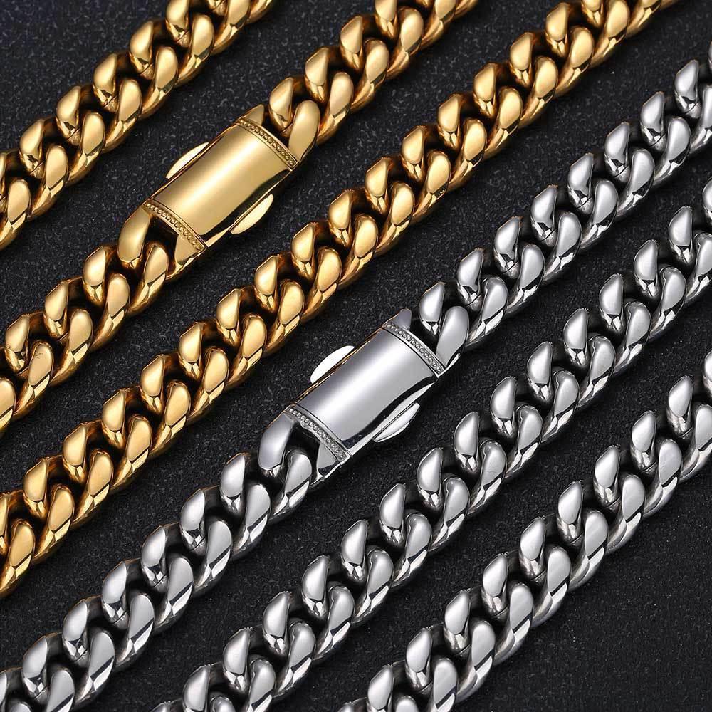 12mm Rounded Cuban Chain Stainless Steel Rapper Necklace for Men | Caratix Jewelry - CaratixJewelry
