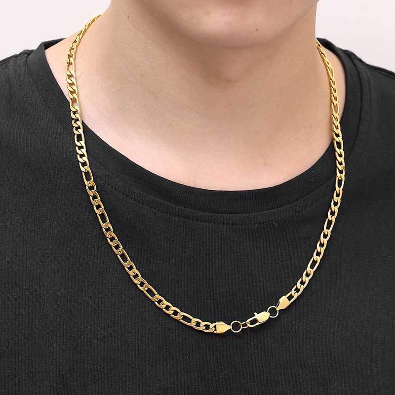Custom Stainless Steel Figaro Chain Necklace with Box Clasp for Men | Caratix Jewelry - CaratixJewelry