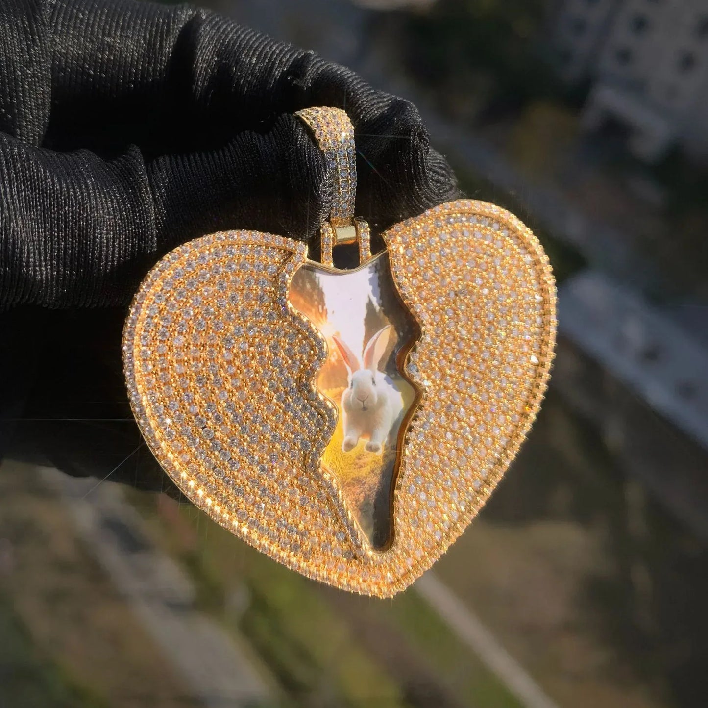 Broken Heart Photo Pendant | Iced Out CZ Custom Picture Hip Hop Necklace - CaratixJewelry