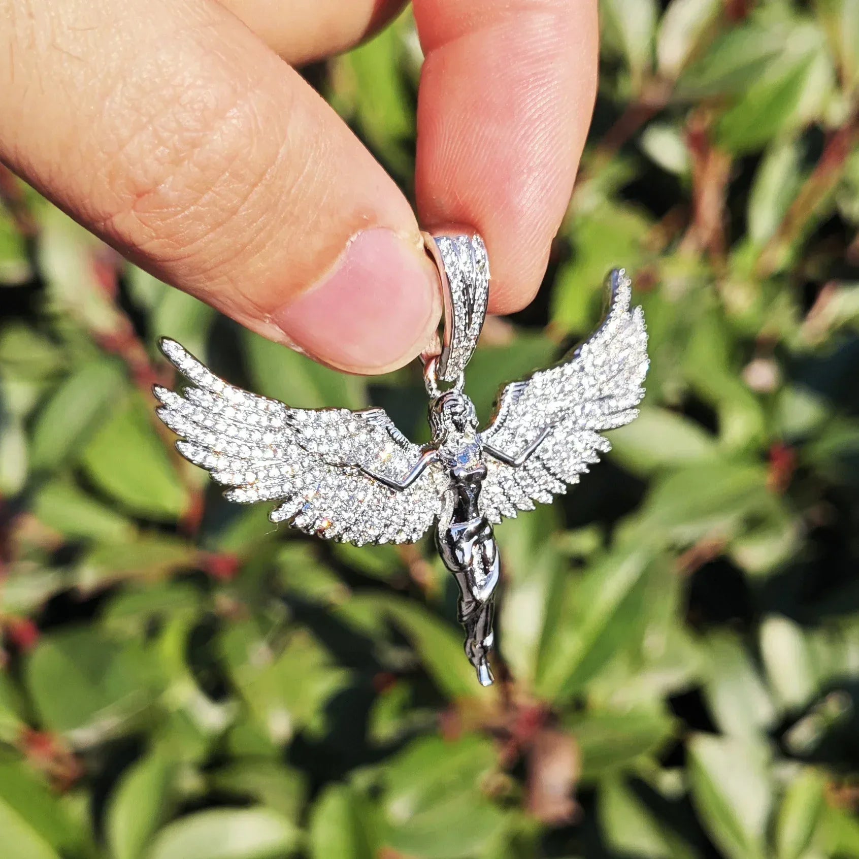 Iced Out Angel Wing Pendant Necklace – Hip Hop CZ Streetwear Jewelry - CaratixJewelry