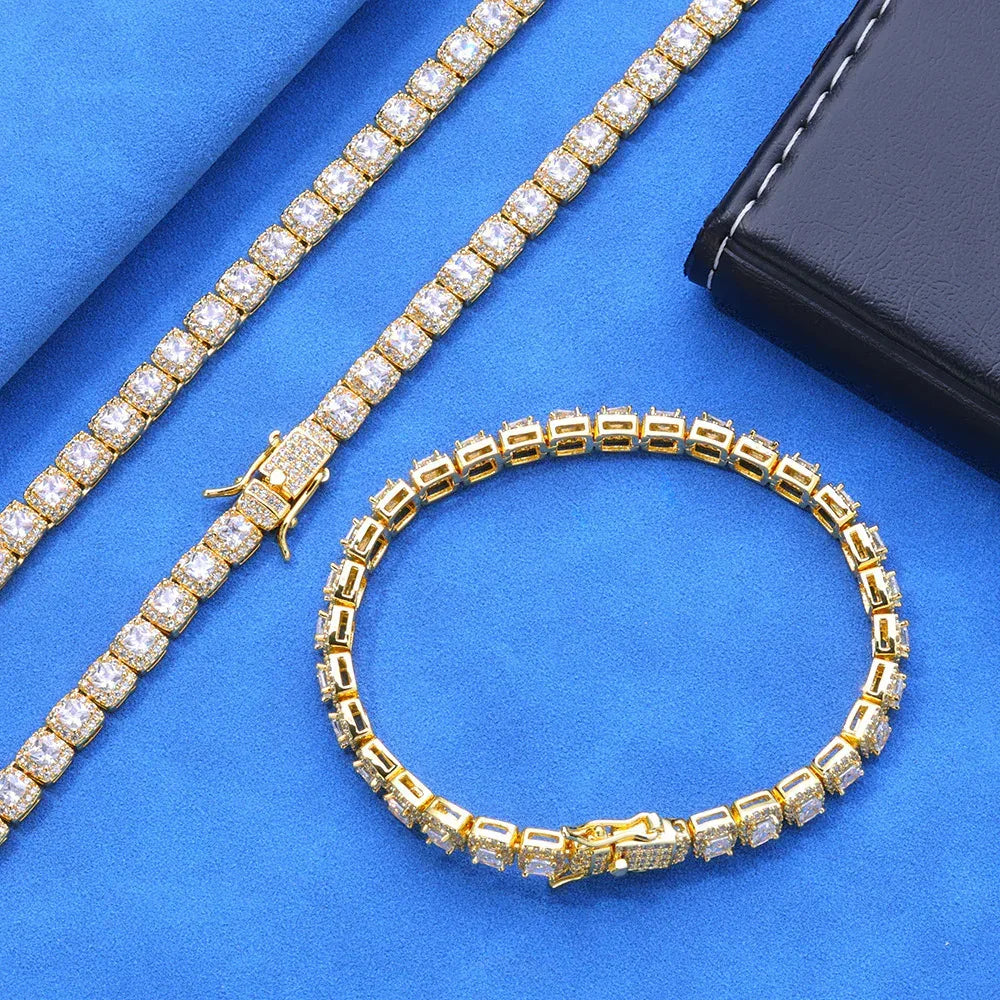 5mm Iced Out Sugar Link Zircon Necklace & Bracelet Hip Hop Jewelry | Caratix - CaratixJewelry