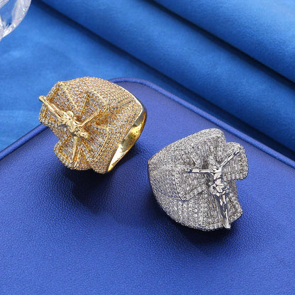 Men's Luxury Iced Out Cross Ring | Sleek Hip Hop Pave Band | Caratix