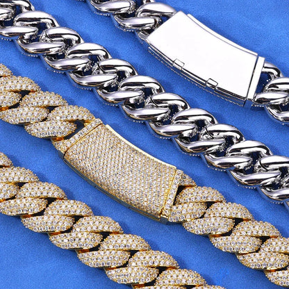 18mm Triple Row Bubble Cuban Link Zircon Necklace Hip Hop Jewelry Gold Chain Rapper Style for Men | Caratix Jewelry - CaratixJewelry