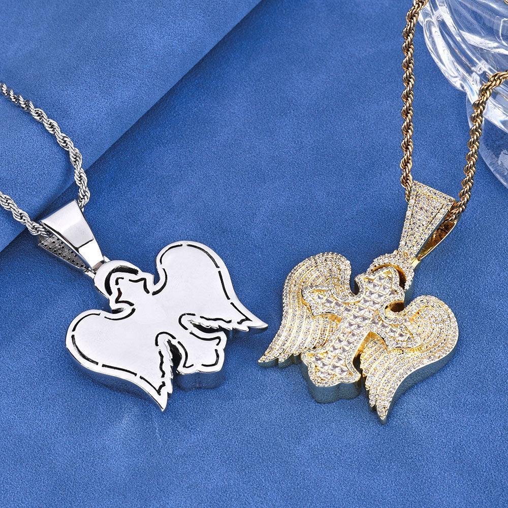 Cross Wing S925 Silver Moissanite Ice Pendant Necklace for Men | Caratix Jewelry - CaratixJewelry