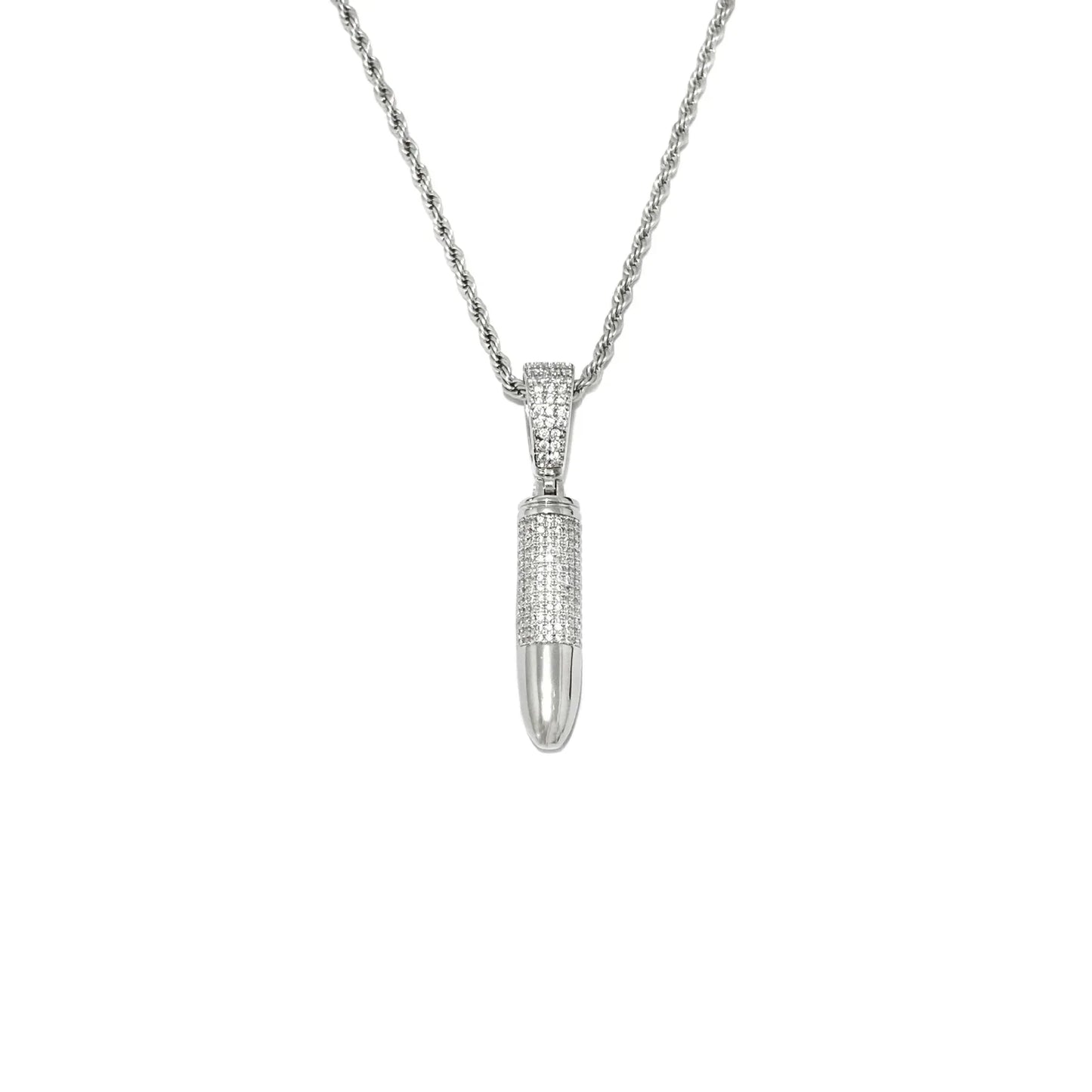 Iced Out Geometric Capsule Pendant | Women's Utilitarian "Urban Armor" Necklace | Premium Copper CZ Cylinder Charm | Cyber Y2K & Techwear Jewelry | Caratix - CaratixJewelry
