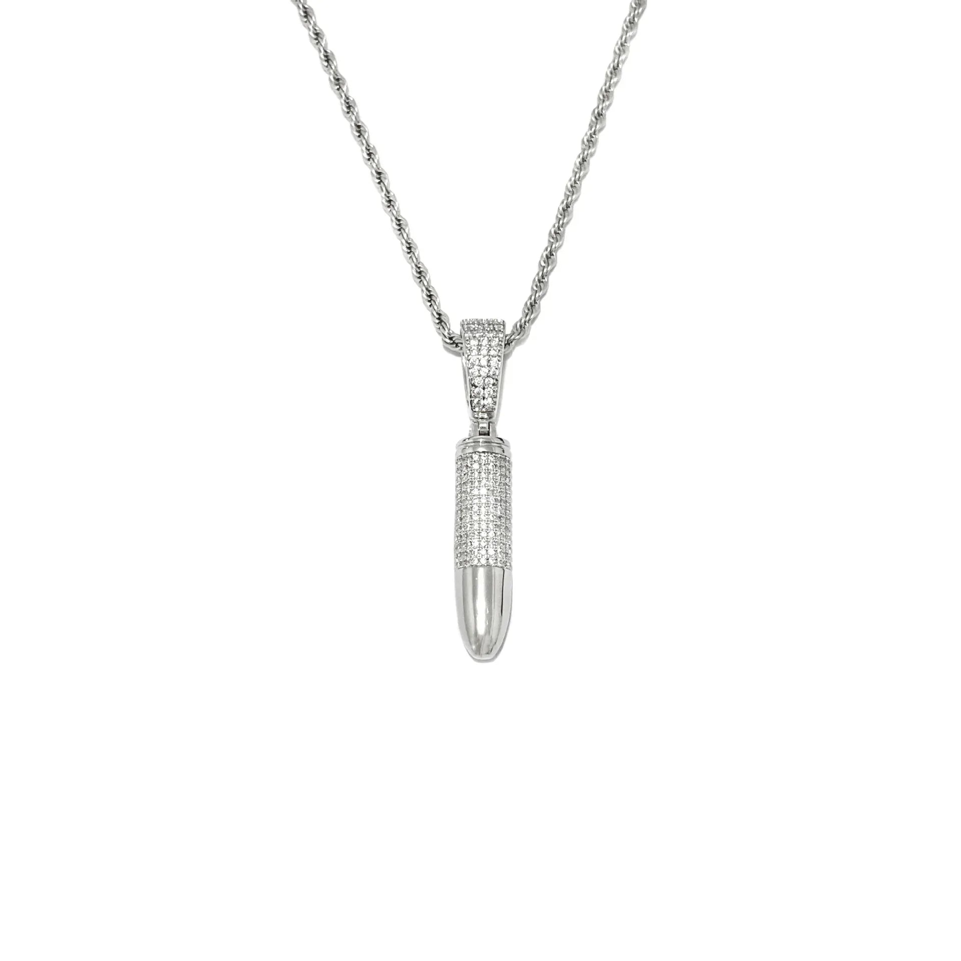 Iced Out Geometric Capsule Pendant | Women's Utilitarian "Urban Armor" Necklace | Premium Copper CZ Cylinder Charm | Cyber Y2K & Techwear Jewelry | Caratix - CaratixJewelry