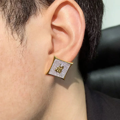 Large Square Stud Earrings with Zircon | Creative & Trendy Hip Hop Jewelry | Caratix Jewelry - CaratixJewelry