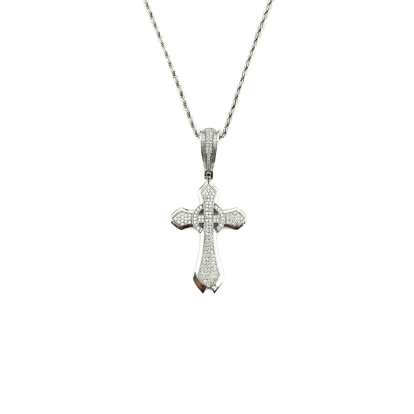 Iced Out Halo Cross Pendant | Women's Round Center Religious Necklace | Premium Copper CZ Elegant Hip Hop Jewelry | Divine Light Charm | Caratix - CaratixJewelry